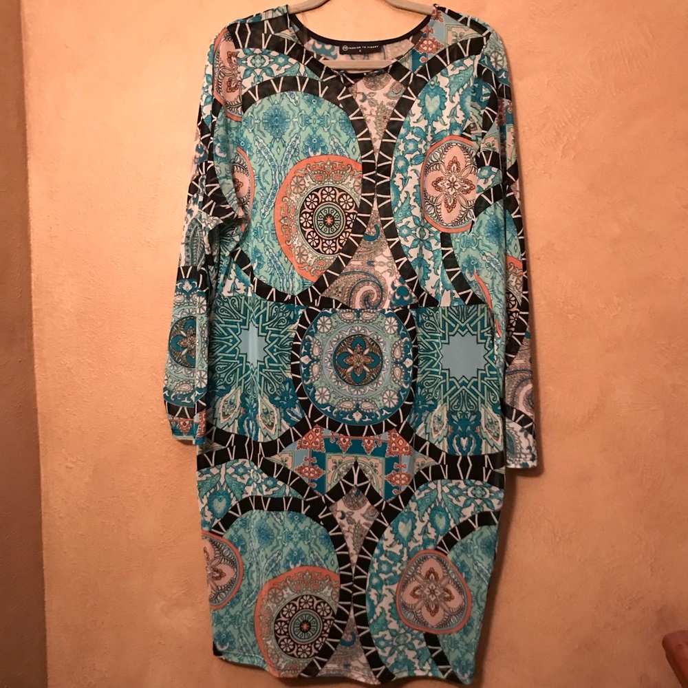 Plus Size Green Patterned Mesh Top Dress